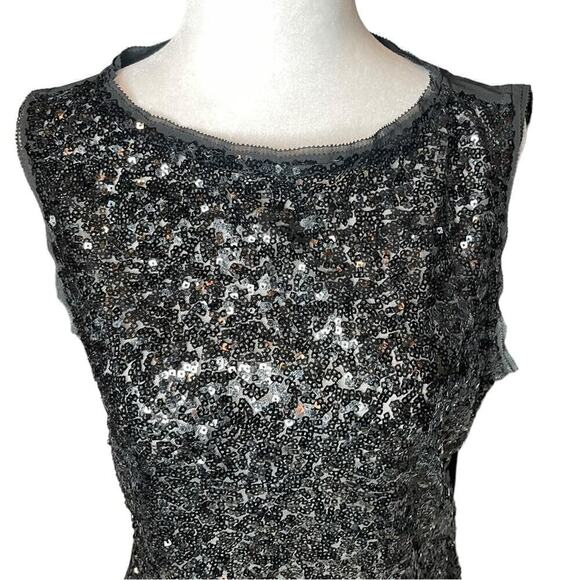 Karen Millen Black Sequin Sleeveless Top Sheer Back Embroidered Polkadots Sz 8 - Picture 2 of 11